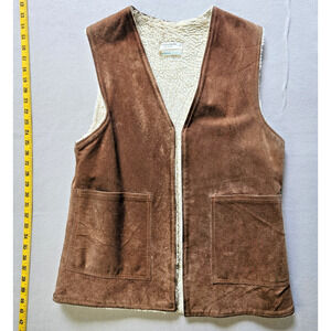 Vintage Woodward & Lothrop Hippie Leather Wool-Lined Vest Medium Italy Pockets